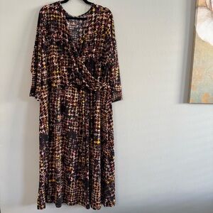 Investments Soft Separates Dress Multicolor Patterned Faux Wrap Stretch Work 2X